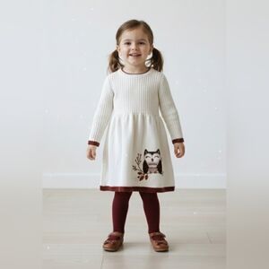 ⭐2 FOR 20⭐ Cynthia Rowley Girl Dress 4 White Knit Owl Embroidered Animal Print